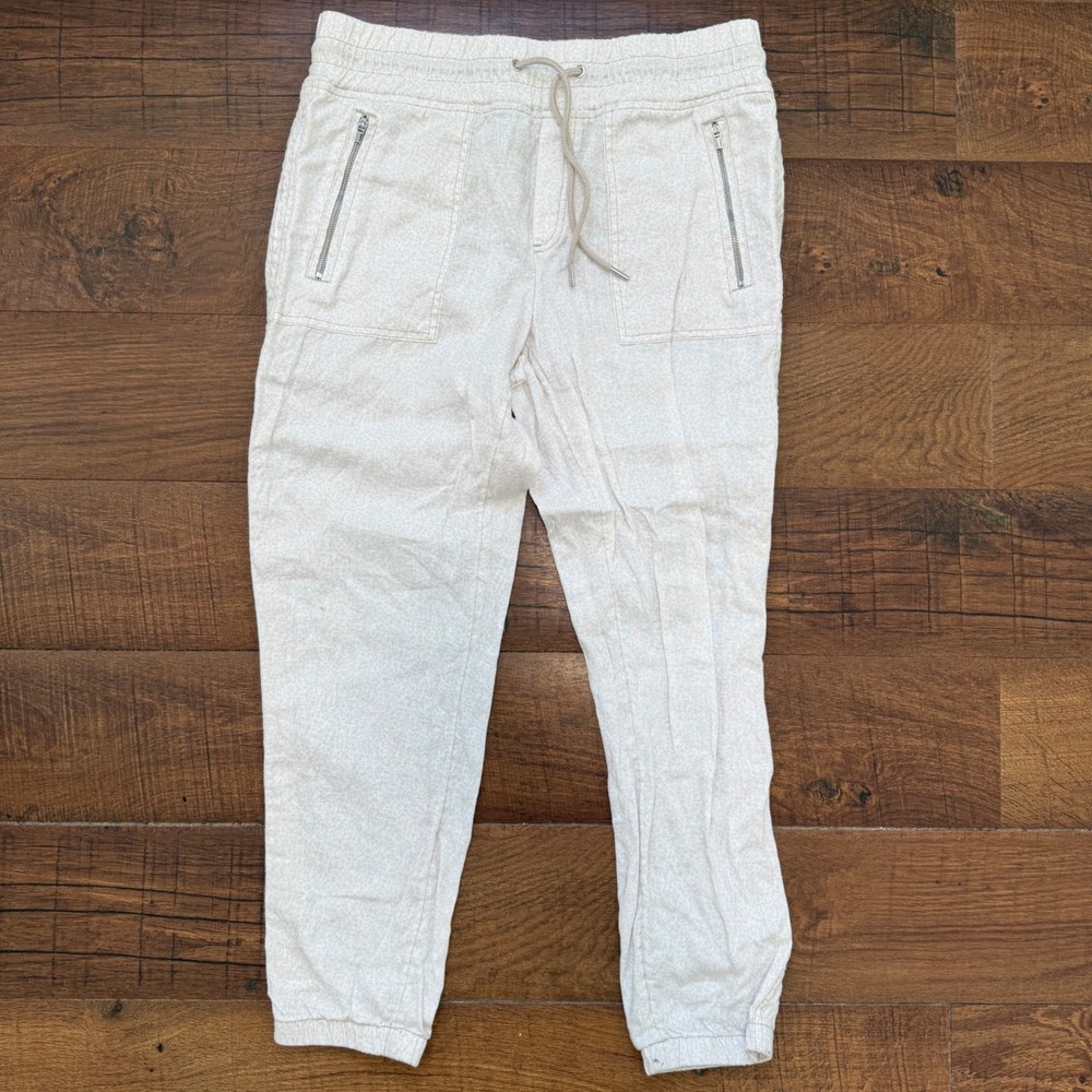 Athleta Linen Blend Jogger Pants Womens 8 Beige Textured Elastic Waist Zipper